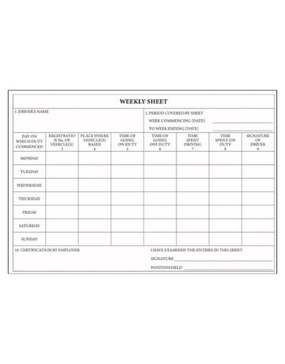 Drivers Daily Record Sheet Book – RTD Weekly Log